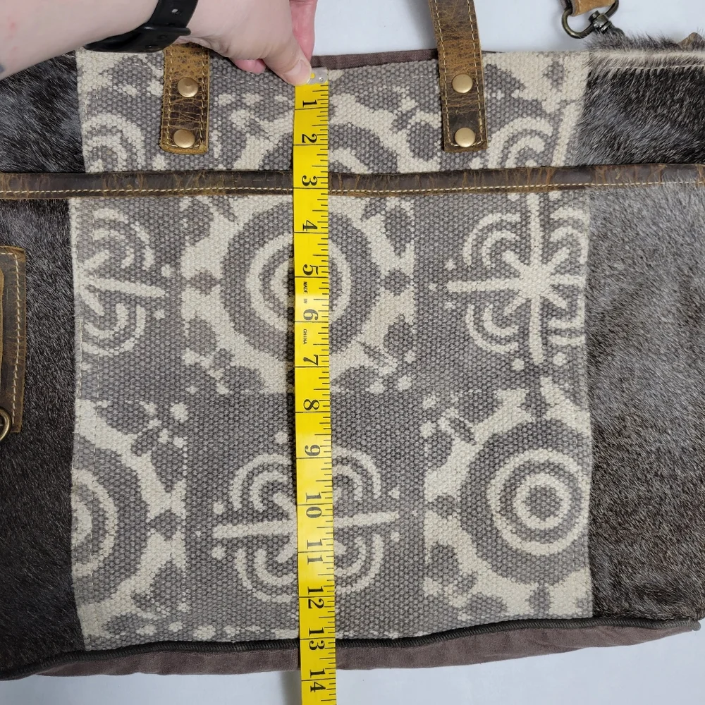 Myra EUC Ace Cowhide Canvas Messenger Bag Leather Straps Bohowestern Aztec Retro - Picture 10 of 16